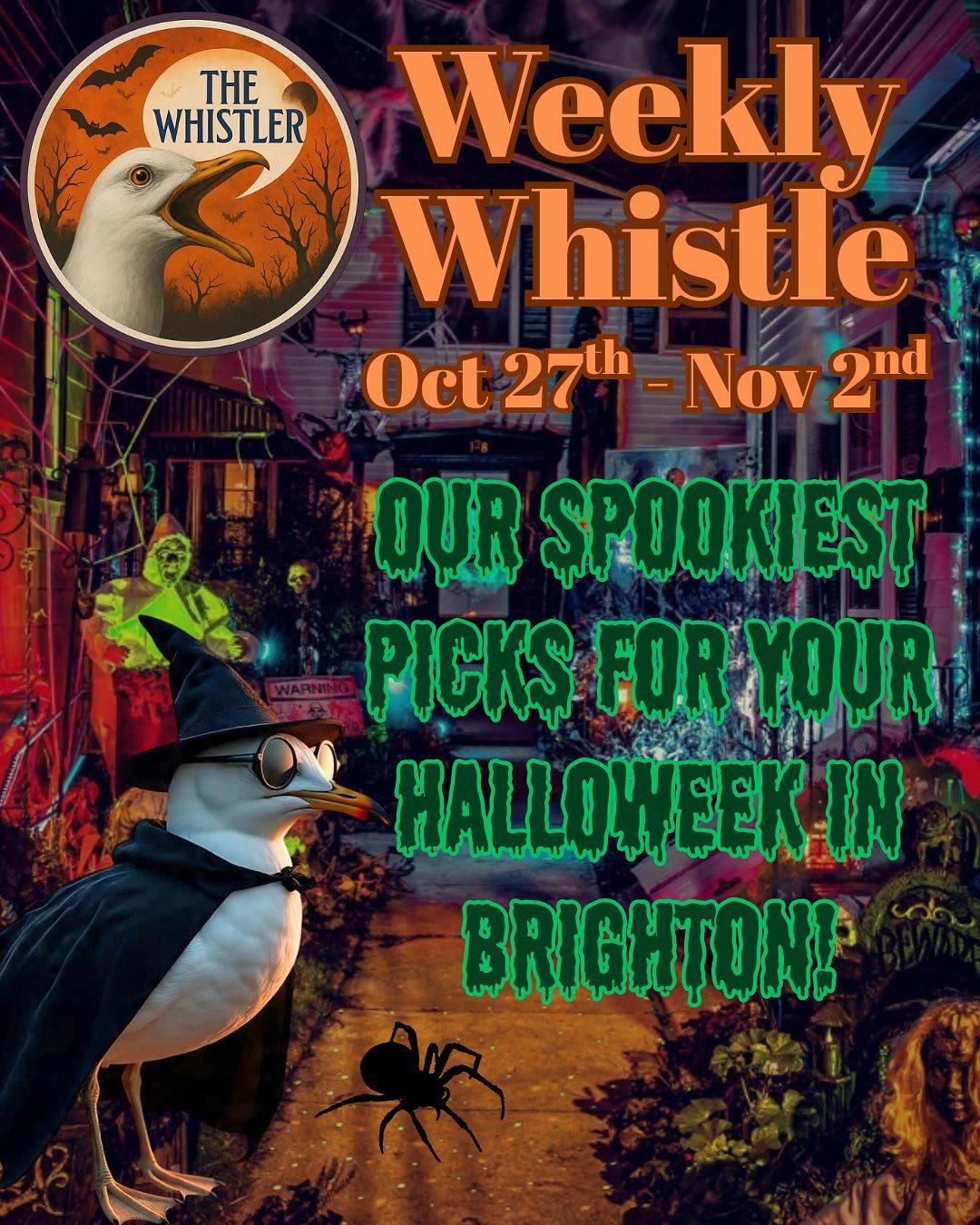 Spookyliscious!! Welcome to the peak of my graphic design skills! It&rsquo;s HalloWEEK and I have made you a thrilllling little guide should you dare brave the streets😈 have a fang-tastic time!! 
Stay fierce,
Sammy 🎃👻😈
#brightonguide #brightoneve