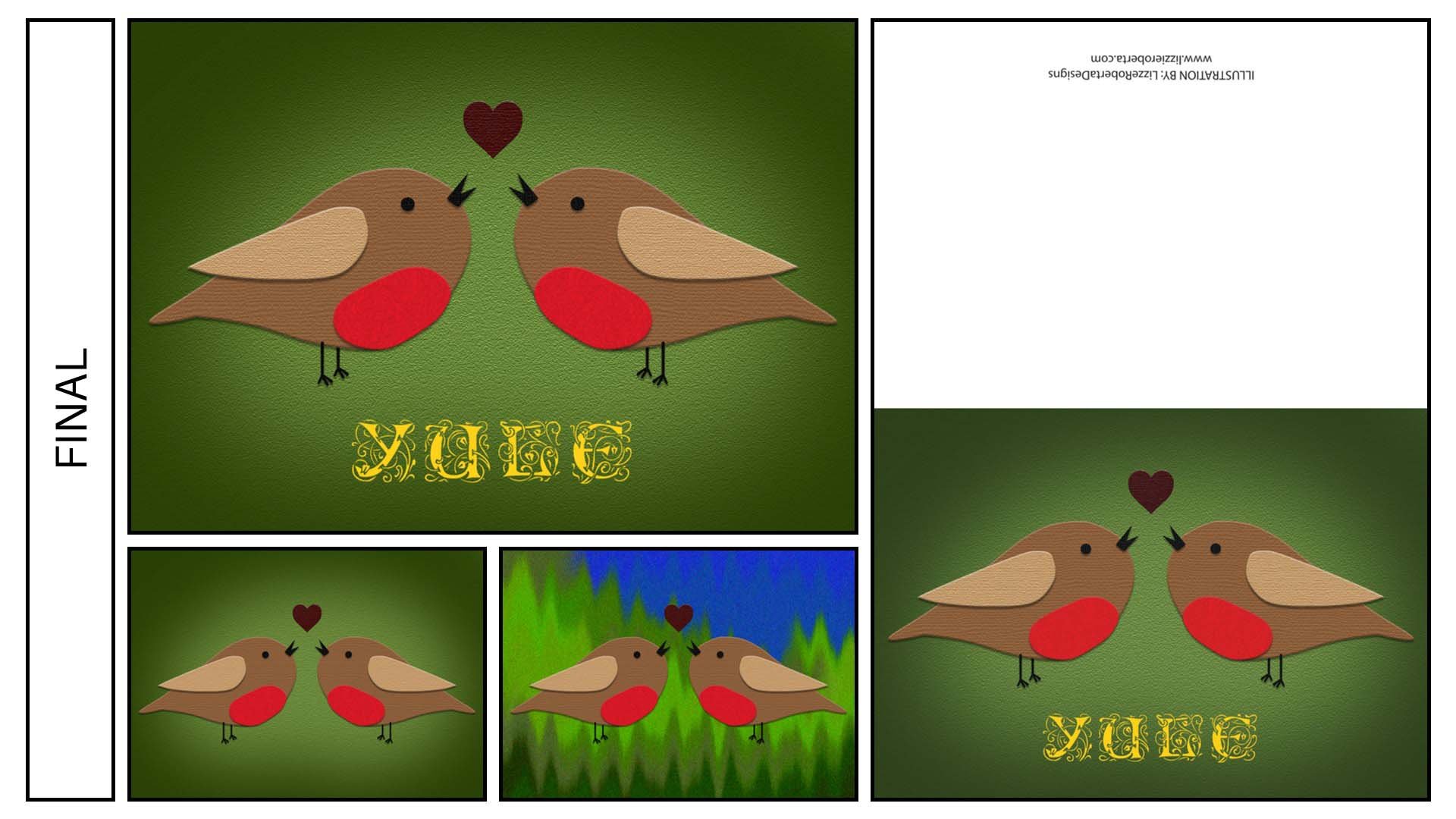 Christmas Card illustration vector robins digital paper cut style graphic design by Lizzie Roberta Designs