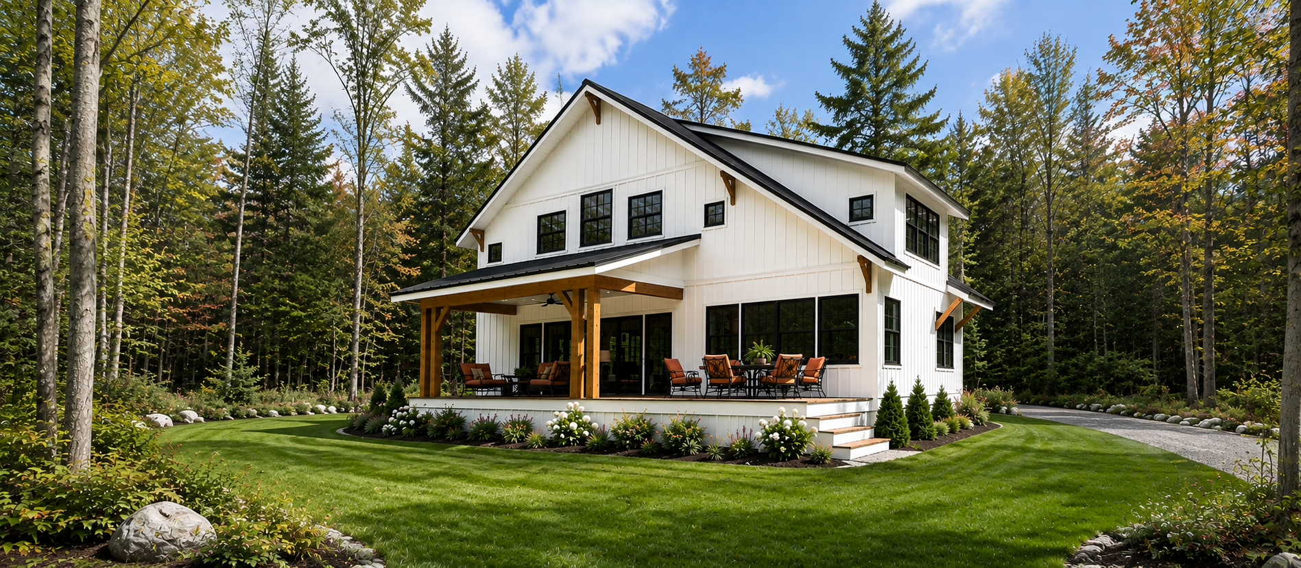 New Construction Large White Residential Farmhouse