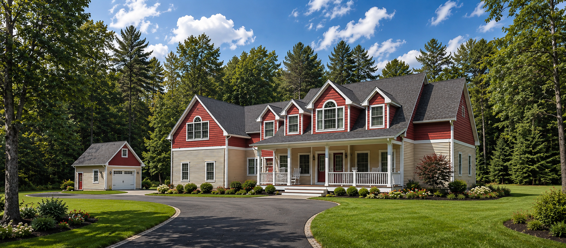 New Construction Large Spacious Red and Cream Home Porch
