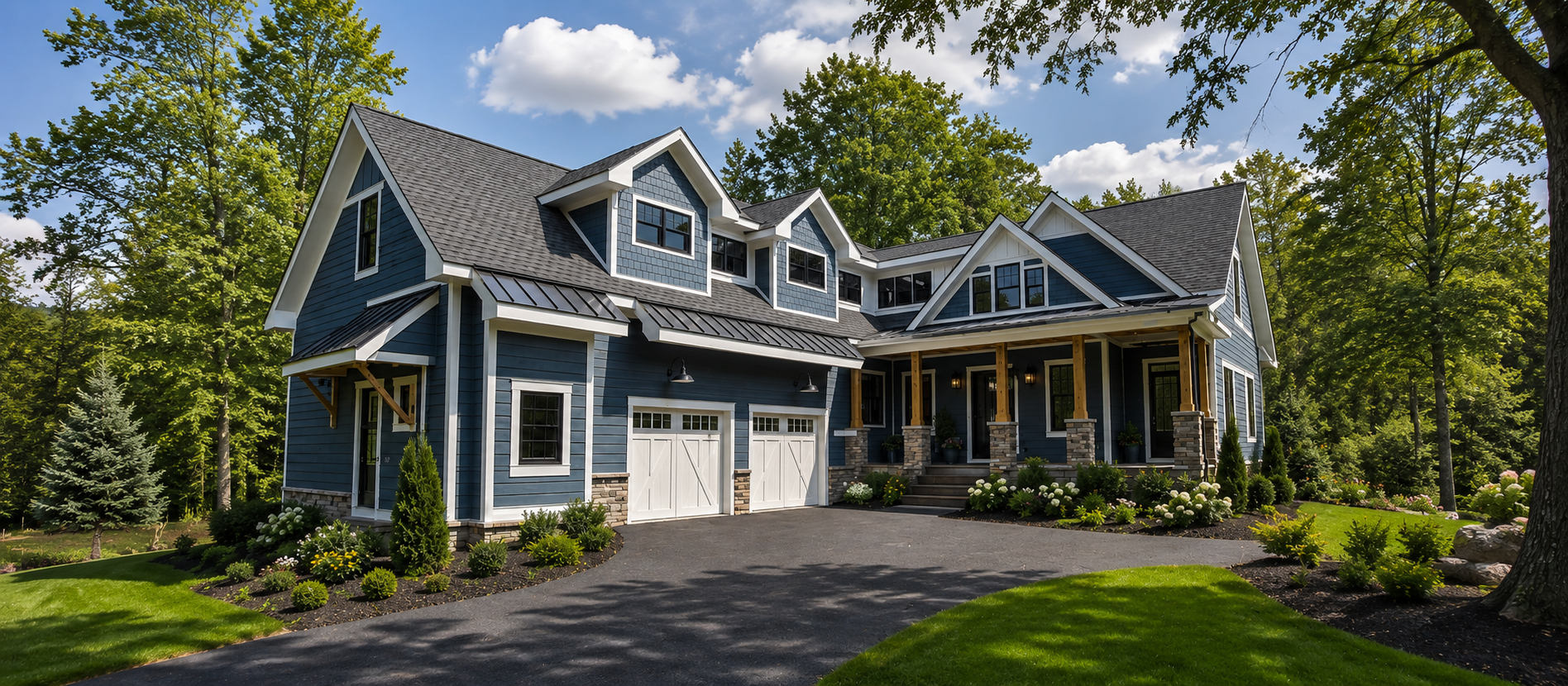 New Construction Large Blue House Adirondacks