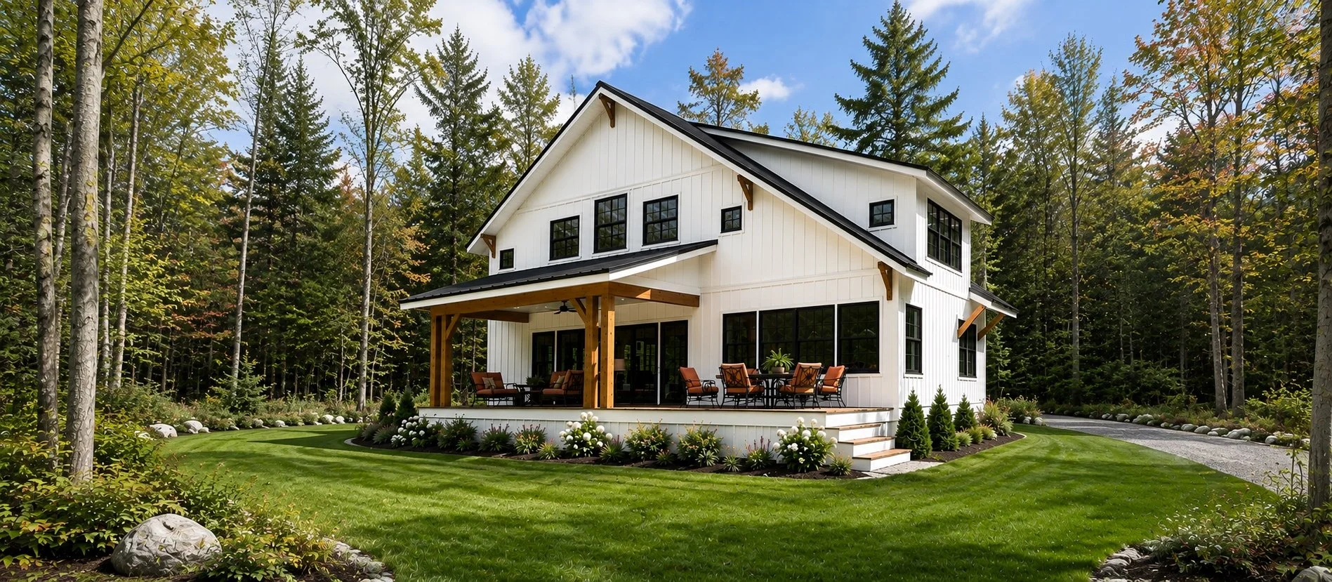 New Construction Large White Residential Farmhouse