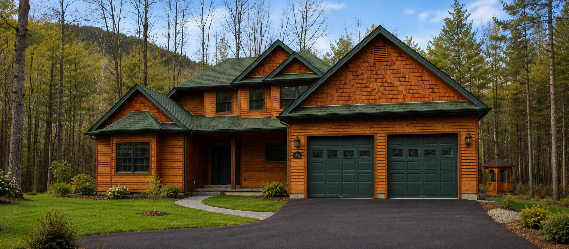 New Construction Large Wood Green Home