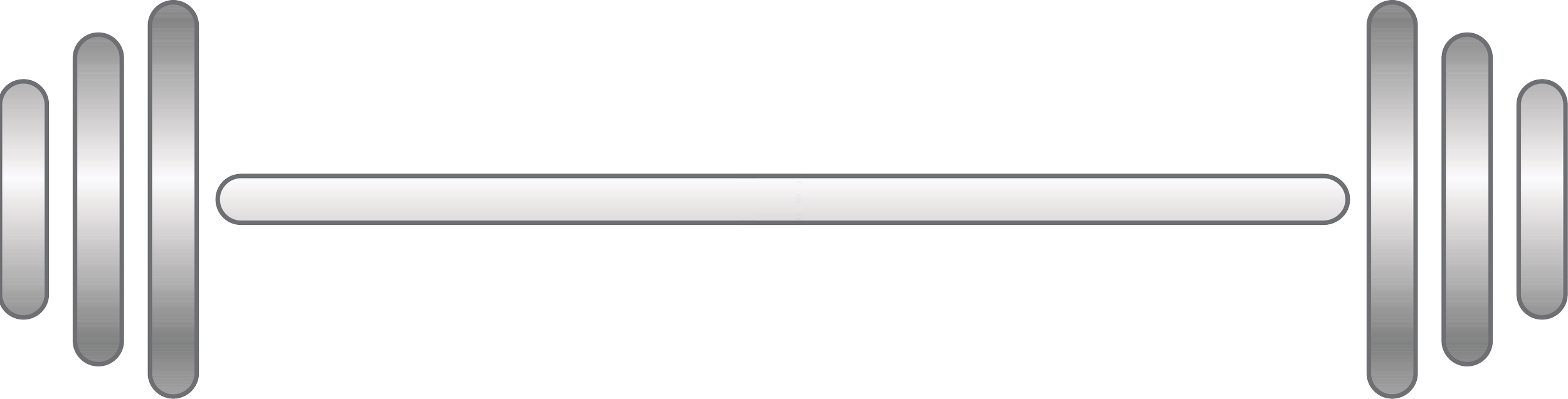 Gray and white illustration of a dumbbell with weight plates on both ends.