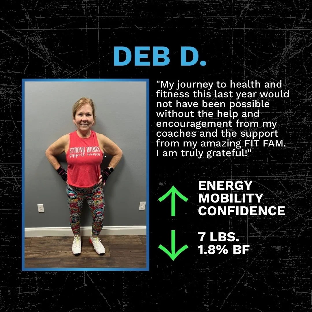 A woman in workout attire smiling, standing with hands on hips against a gray wall, with text highlighting her weight loss and fitness journey.