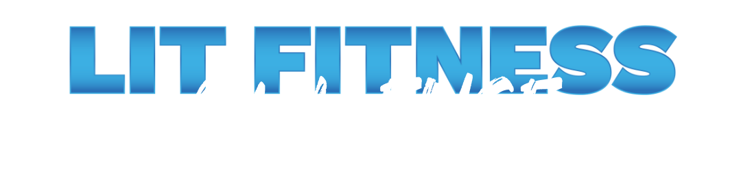 Text graphic with the words "LIT FITNESS CHALLENGE" in blue and white font on a black background.