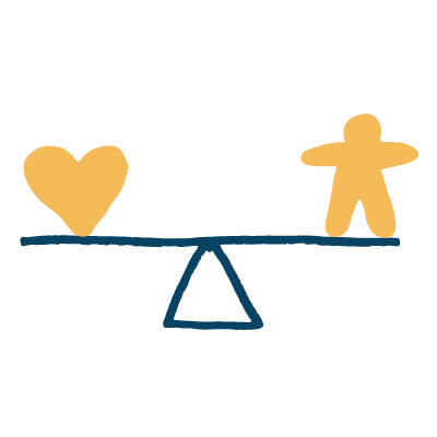 Illustration of a heart and a person on a seesaw representing balance