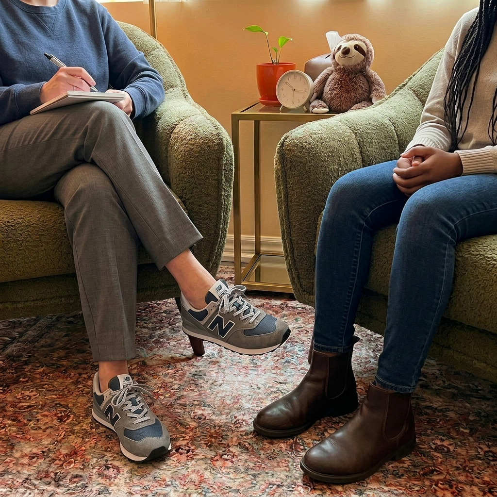 A therapist takes notes talking to a teen