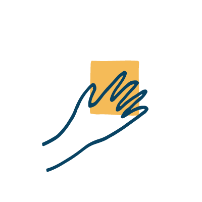 A hand reaching for a square block