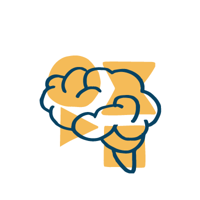 An illustration of a brain with yellow geomatric shapes and stylized design.