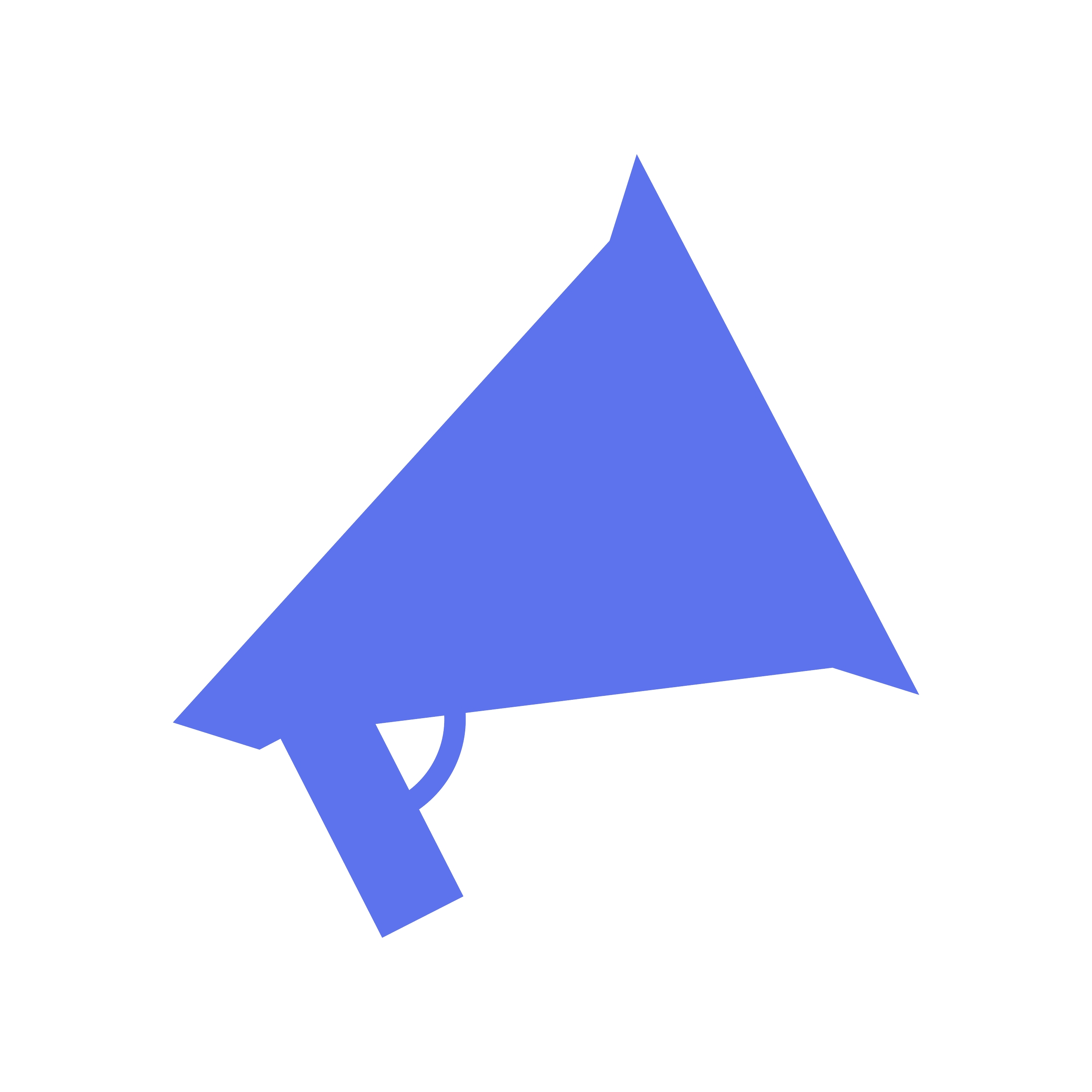 A blue triangle shape with a small black curved line and a smaller black shape inside it, set against a black background.