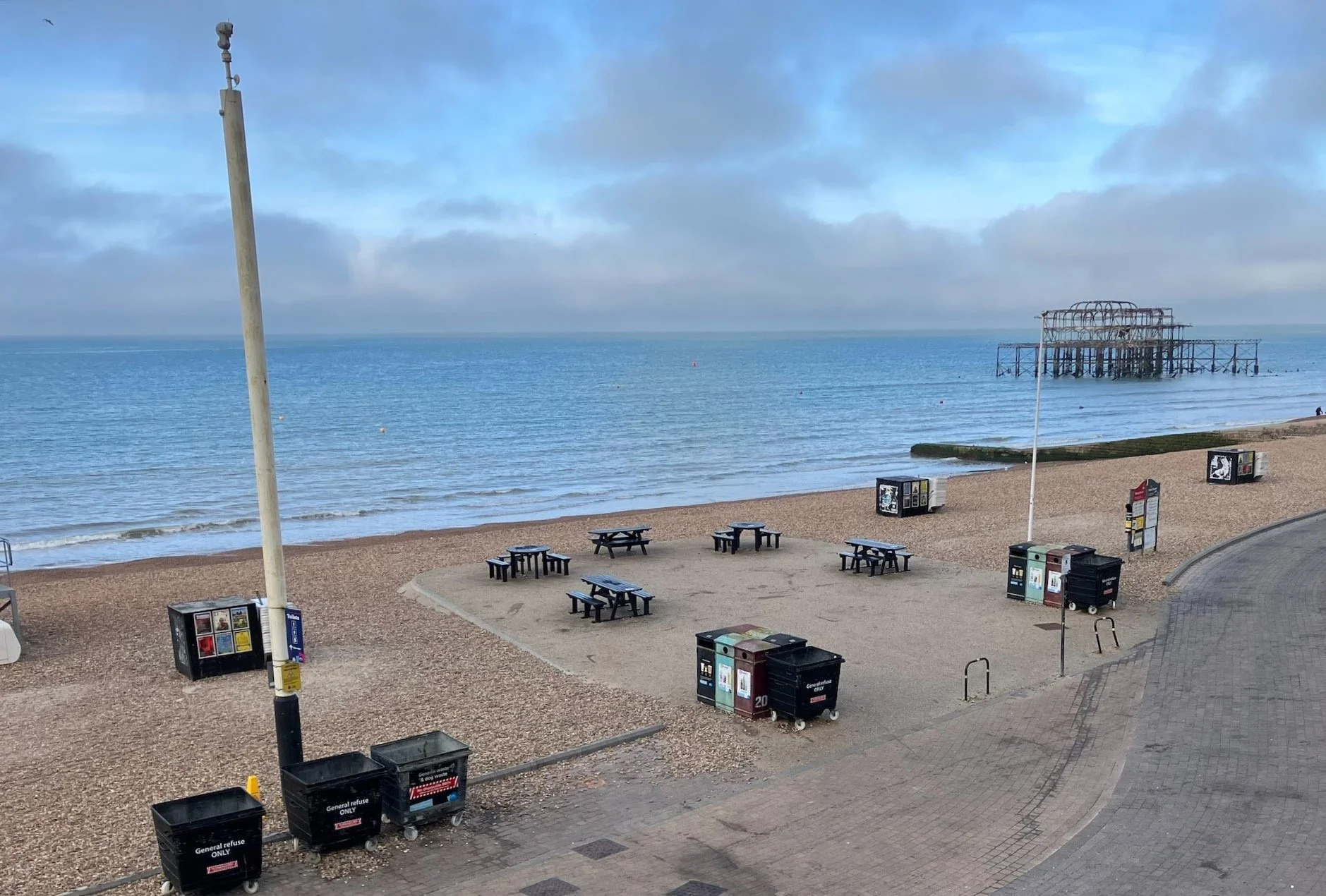 Brighton seafront bins after the May bank holiday clean-up 2026