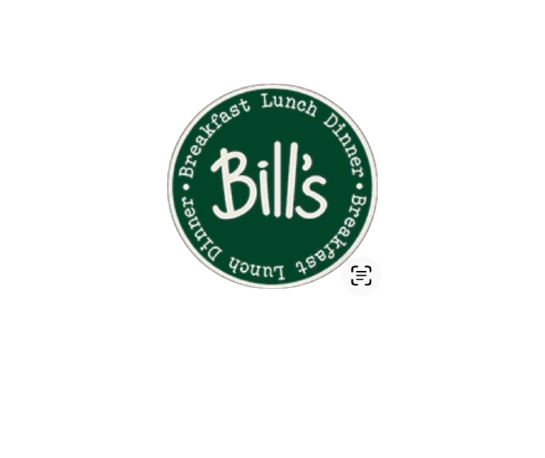 Bill's logo with a green circular background and white text, listing breakfast, lunch, dinner, and brunch.