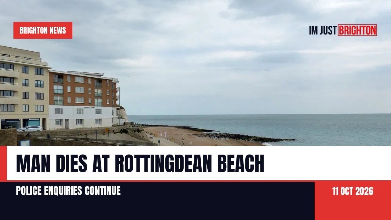 Rottingdean beach and Undercliff Walk, news banner: man dies at Rottingdean beach