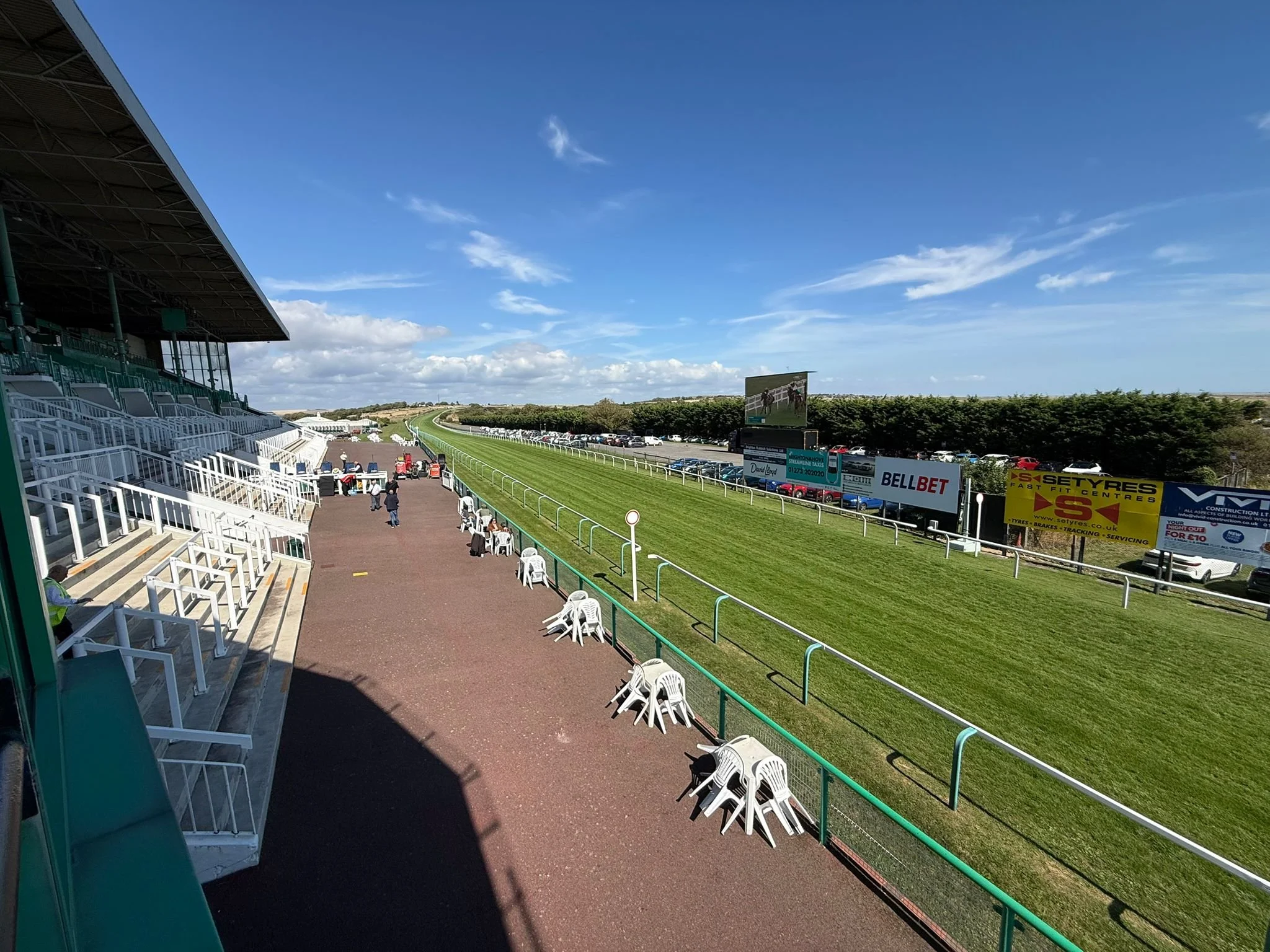 View along the track and grandstand at Brighton Racecourse during Streamline Taxis' Martlets Hospice evening