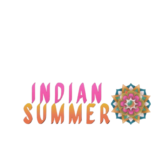 Colorful text reading 'Indian Summer' with a decorative floral design to the right.