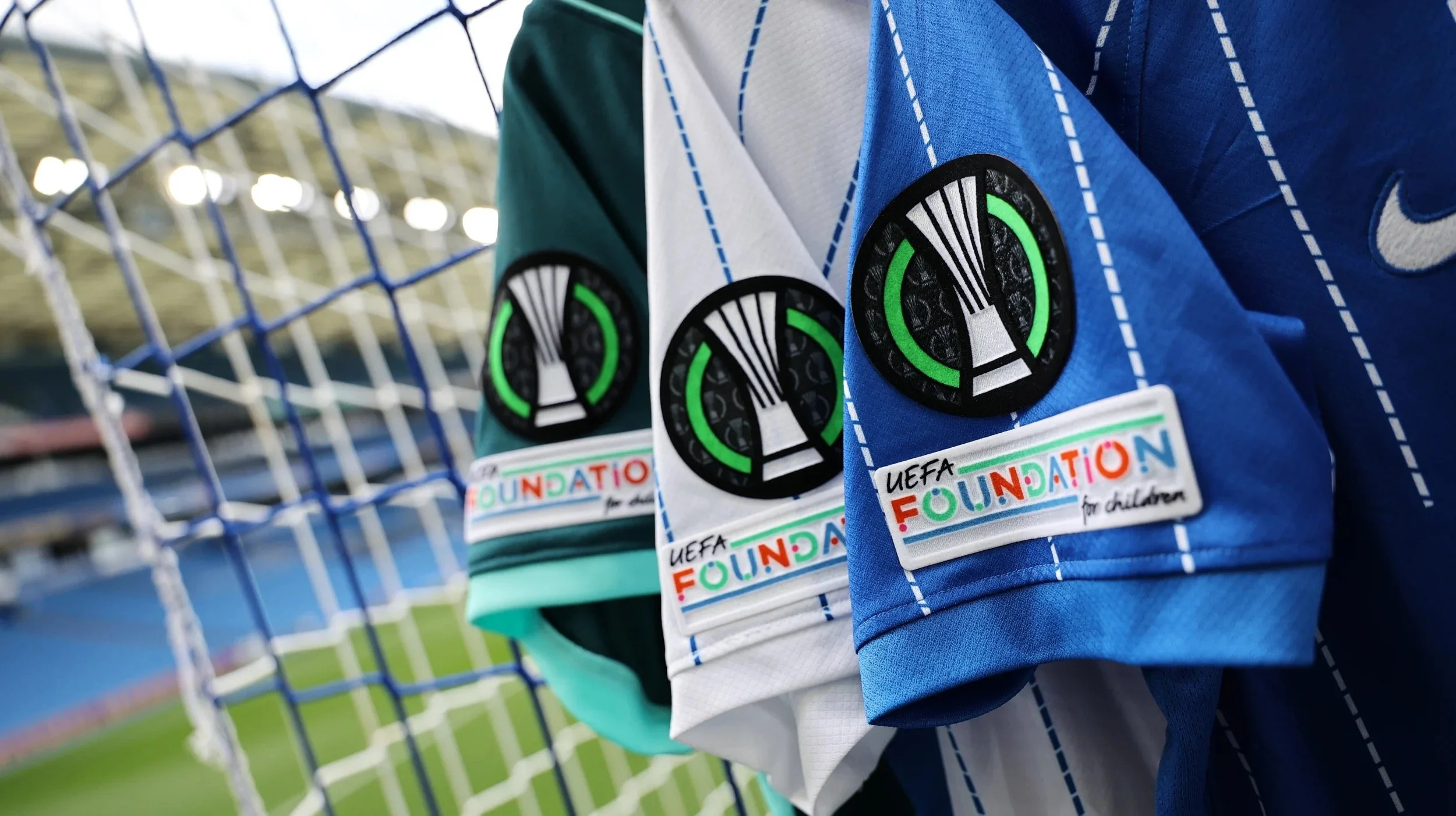 Brighton & Hove Albion shirts displaying the UEFA Conference League badge ahead of the 2026/27 European campaign