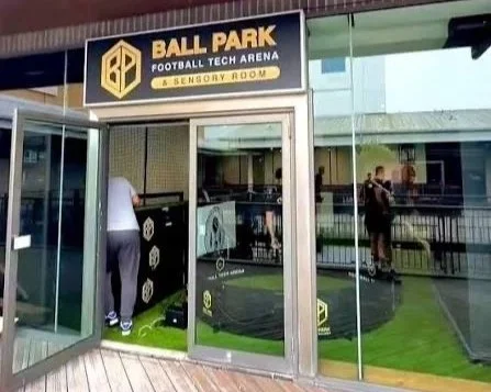 The entrance to Ball Park football tech arena and sensory room at Brighton Marina