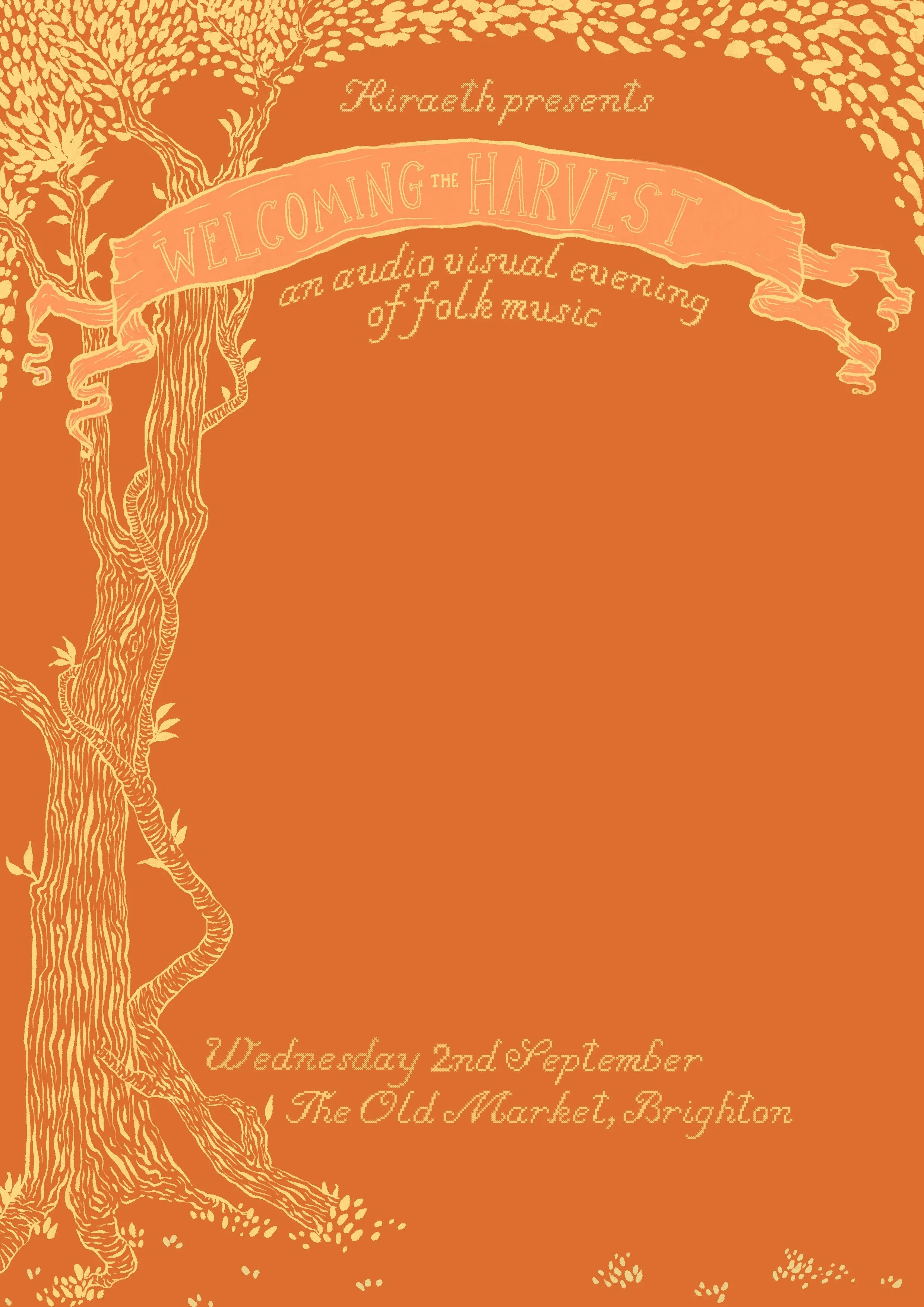 Hiraeth Folk Club Welcoming the Harvest folk poster for The Old Market