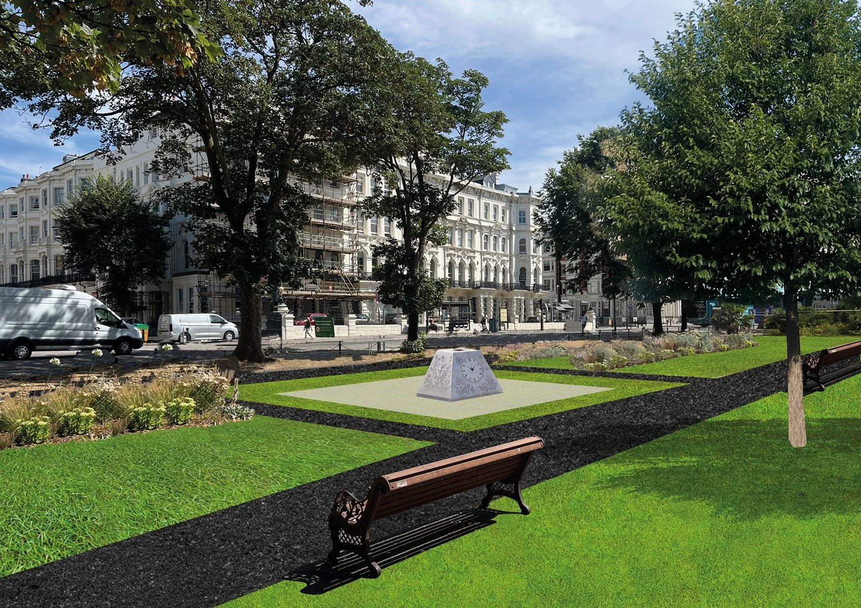 Artist's impression of commemorative clock feature at Palmeira Square