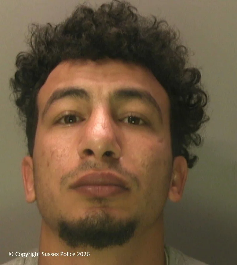 Sussex Police custody image of Ibrahim Alshafe, jailed for rape on Brighton beach