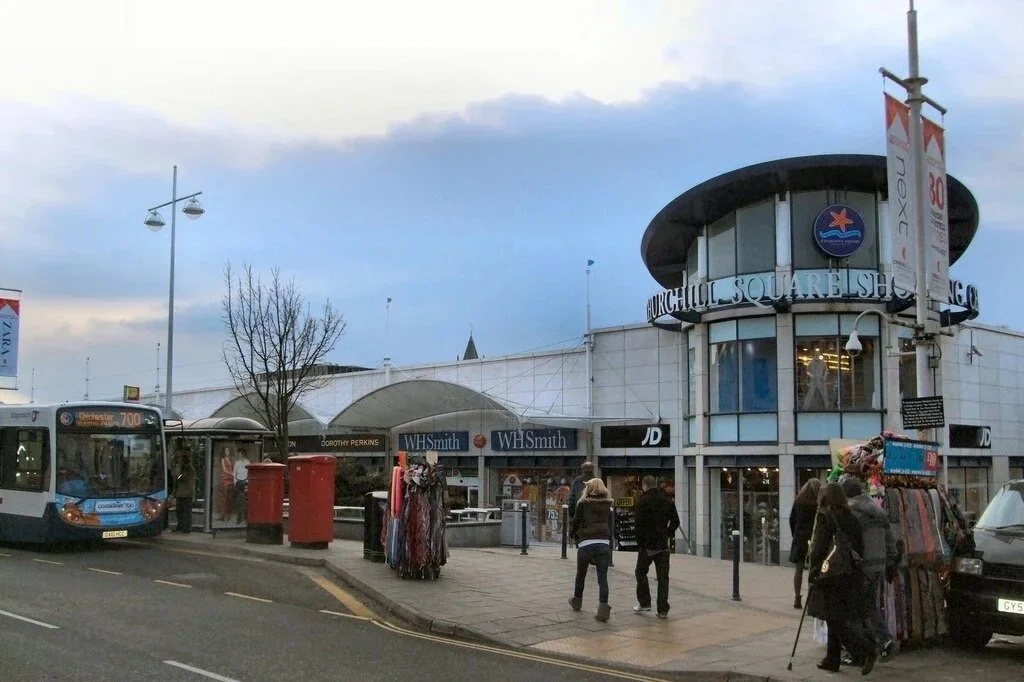 Churchill Square shopping centre frontage on Western Road in Brighton city centre