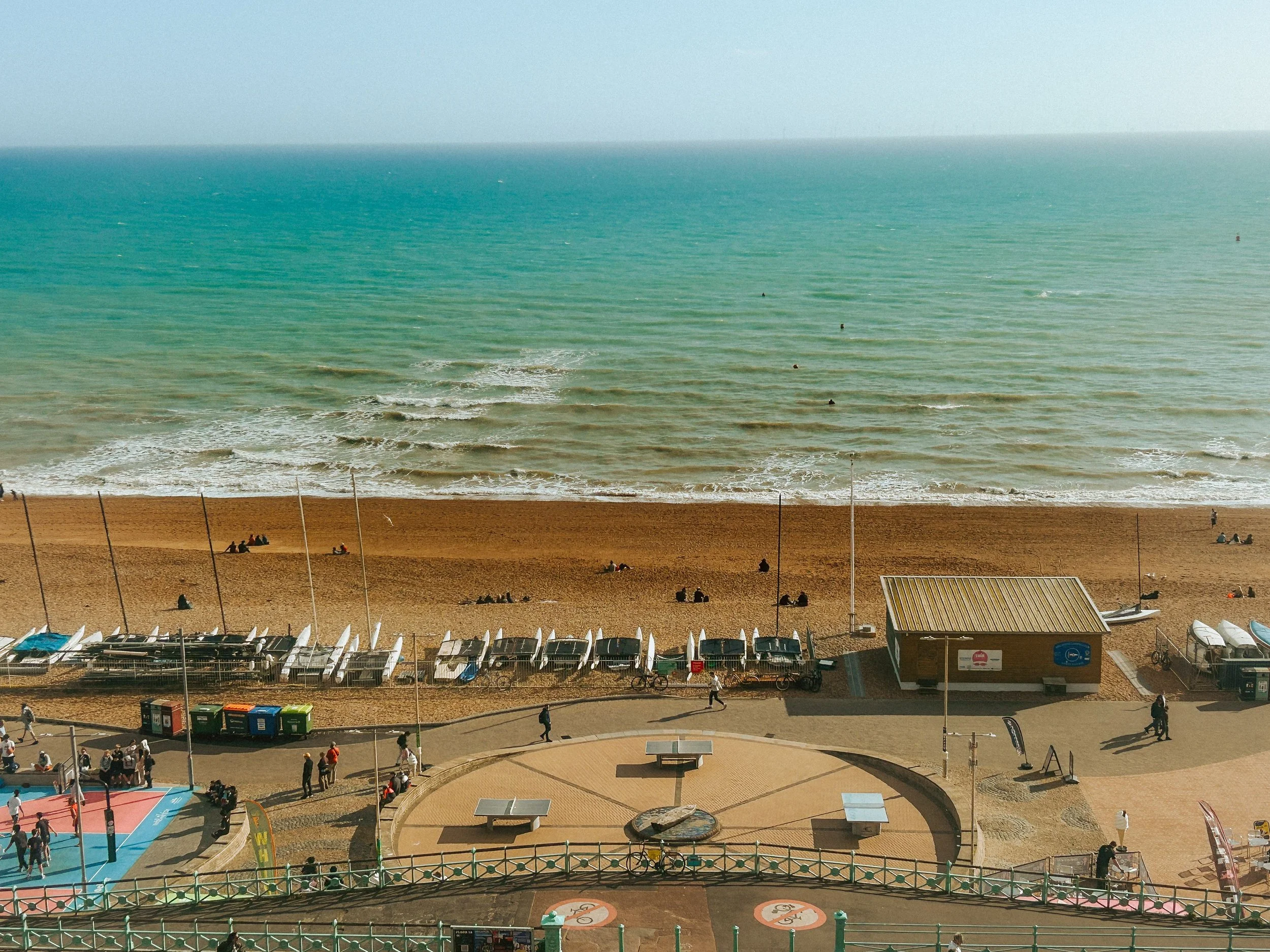 Brighton seafront and sea at Madeira Drive near Sea Lanes