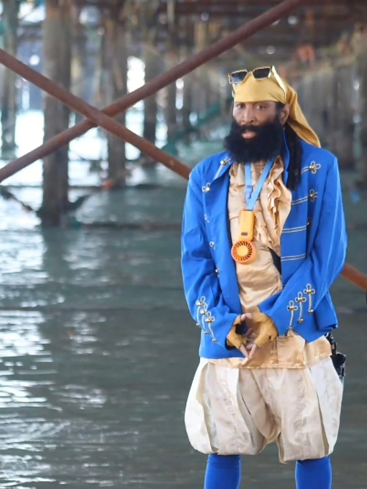 Charles Saddler, known as Pirate, in one of his colourful outfits on Brighton seafront