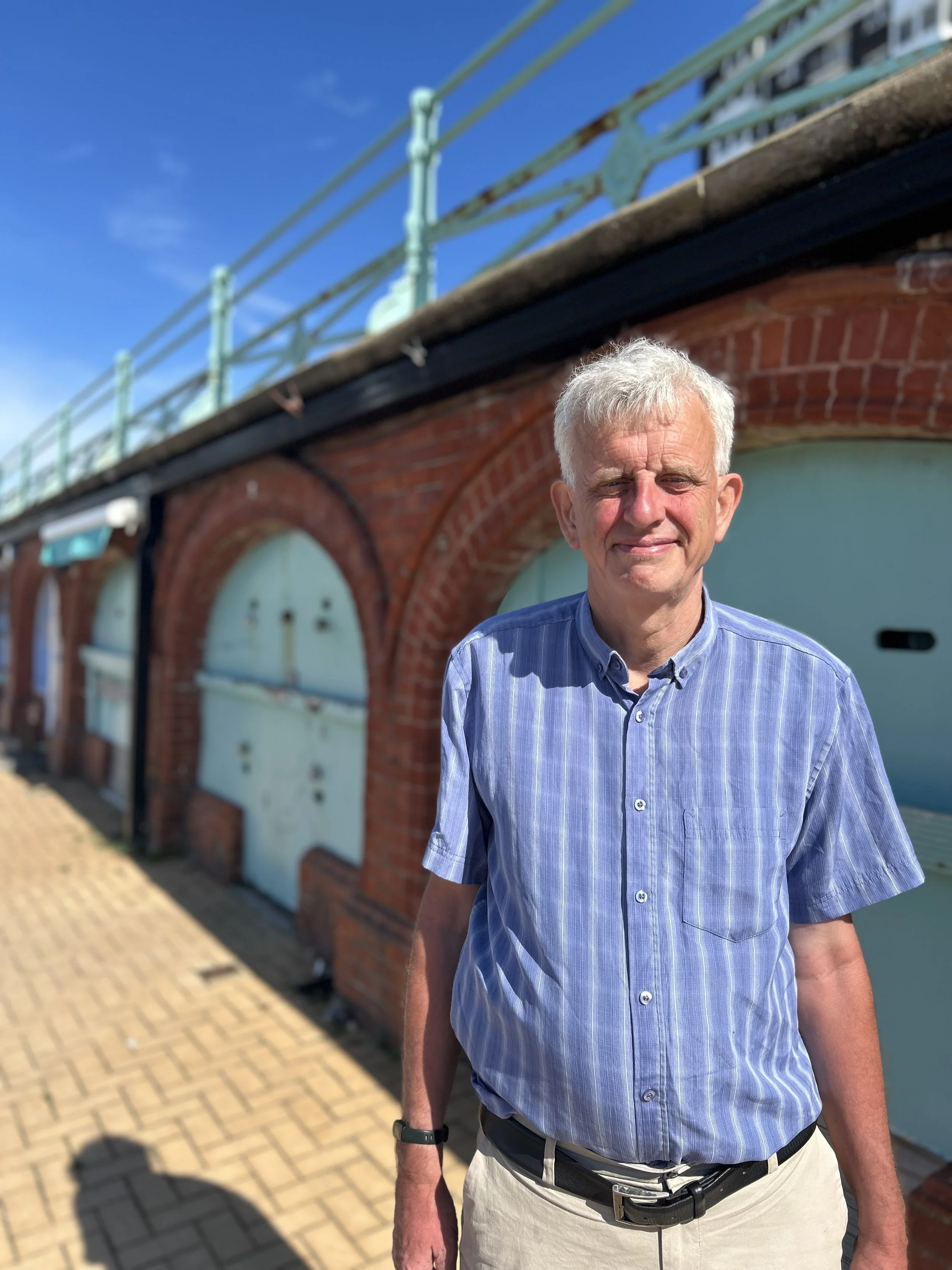 Councillor Trevor Muten visiting the King's Road arches on Brighton seafront