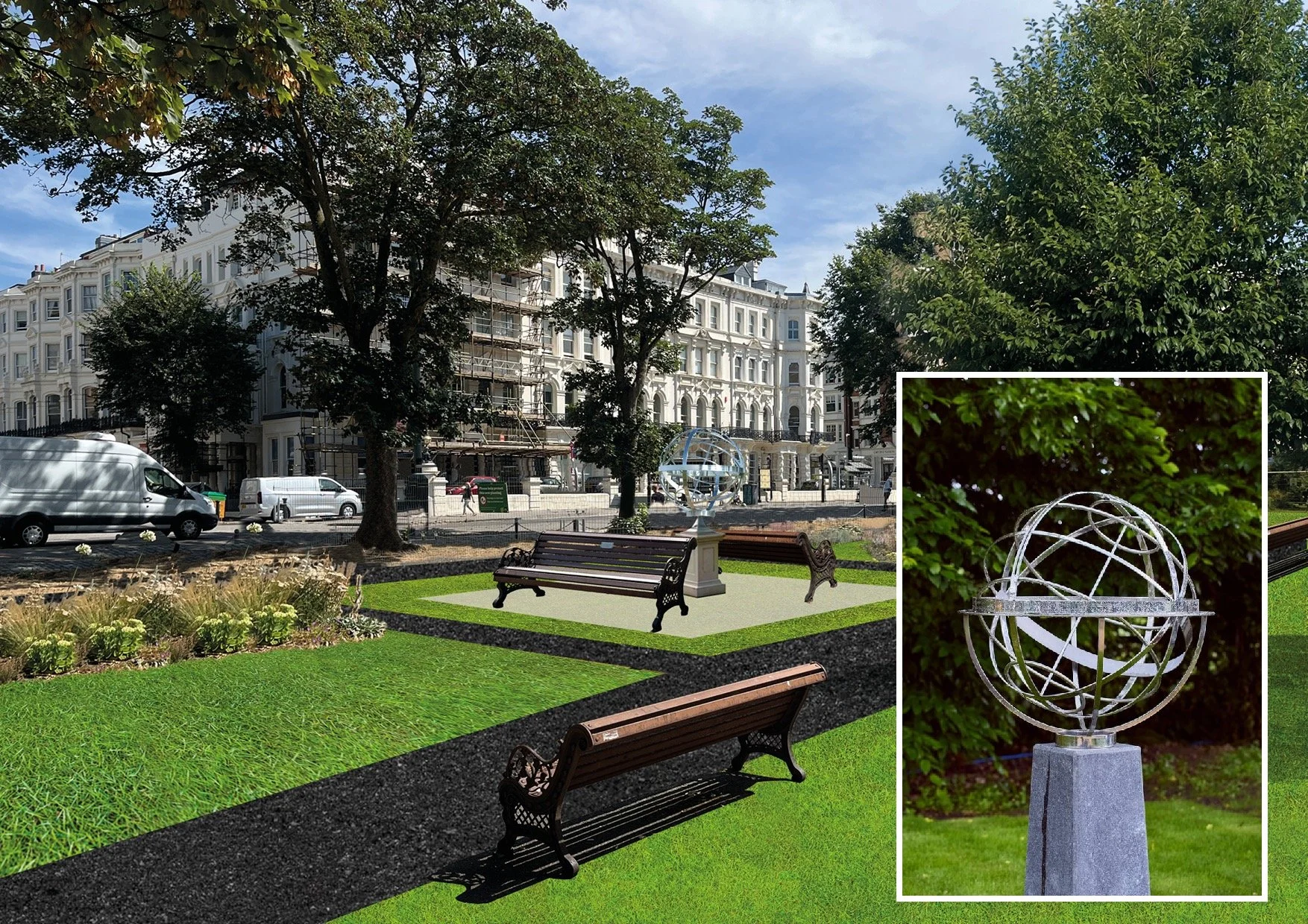 Palmeira Square with armillary sphere concept and detail inset