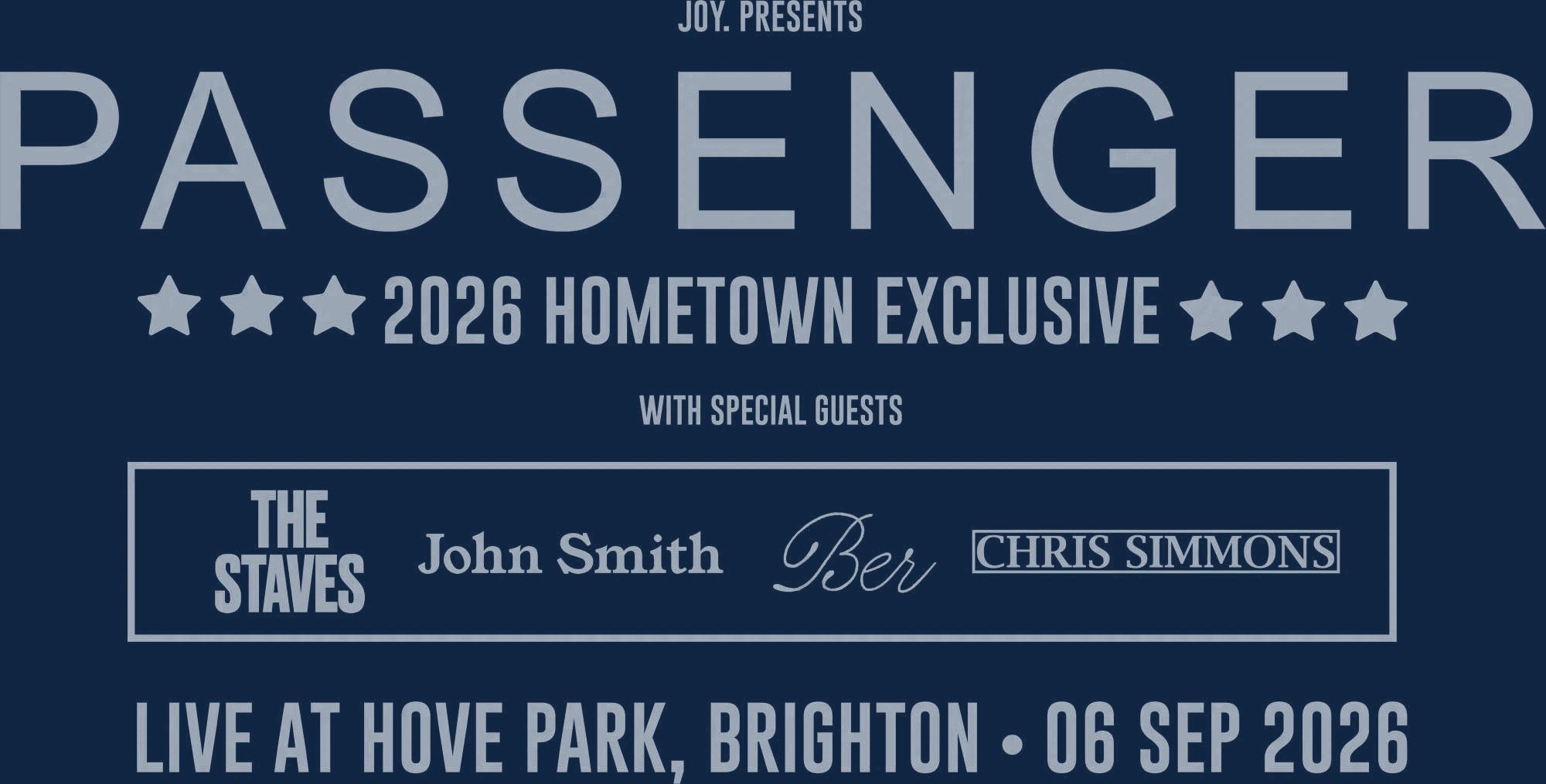 Passenger Hove Park line-up with special guests The Staves, John Smith, Ber and Chris Simmons