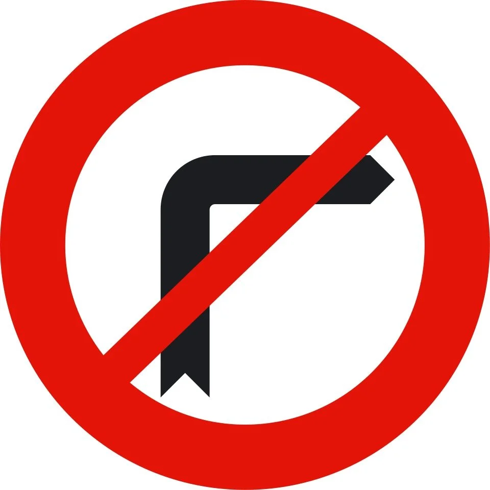 No right turn road sign at West Street onto Rottingdean High Street, Brighton
