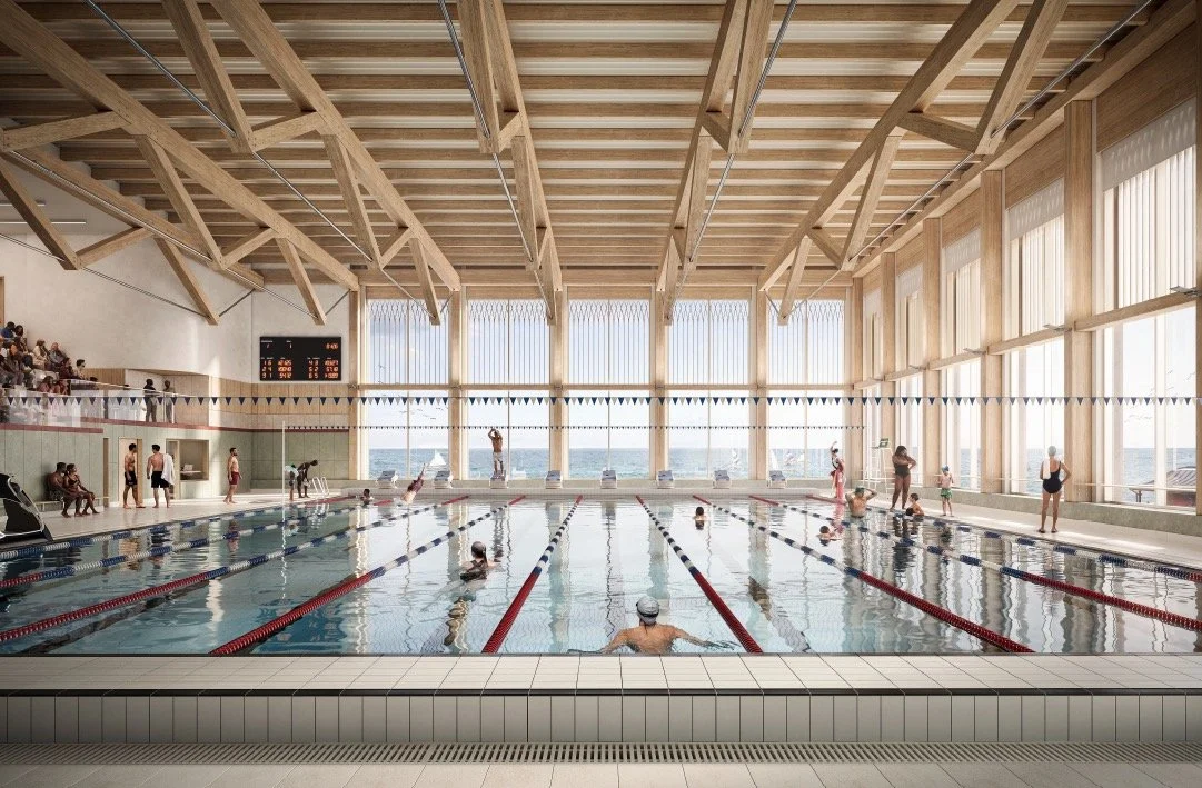 Interior view of the proposed new main swimming pool at the King Alfred with sea views