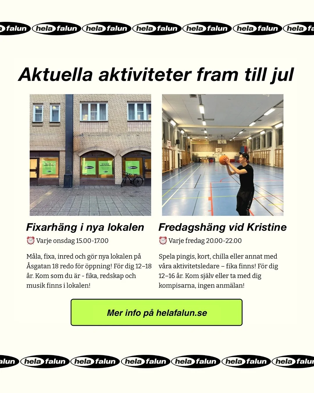 Fixarh&auml;ng fr&aring;n och med imorgon onsdag! Och fredagsh&auml;ng i Kristinehallen som vanligt 🪩 Hj&auml;lp oss g&auml;rna sprida m&ouml;jligheten till h&auml;ng till ungdomar i din n&auml;rhet 🫶🏽