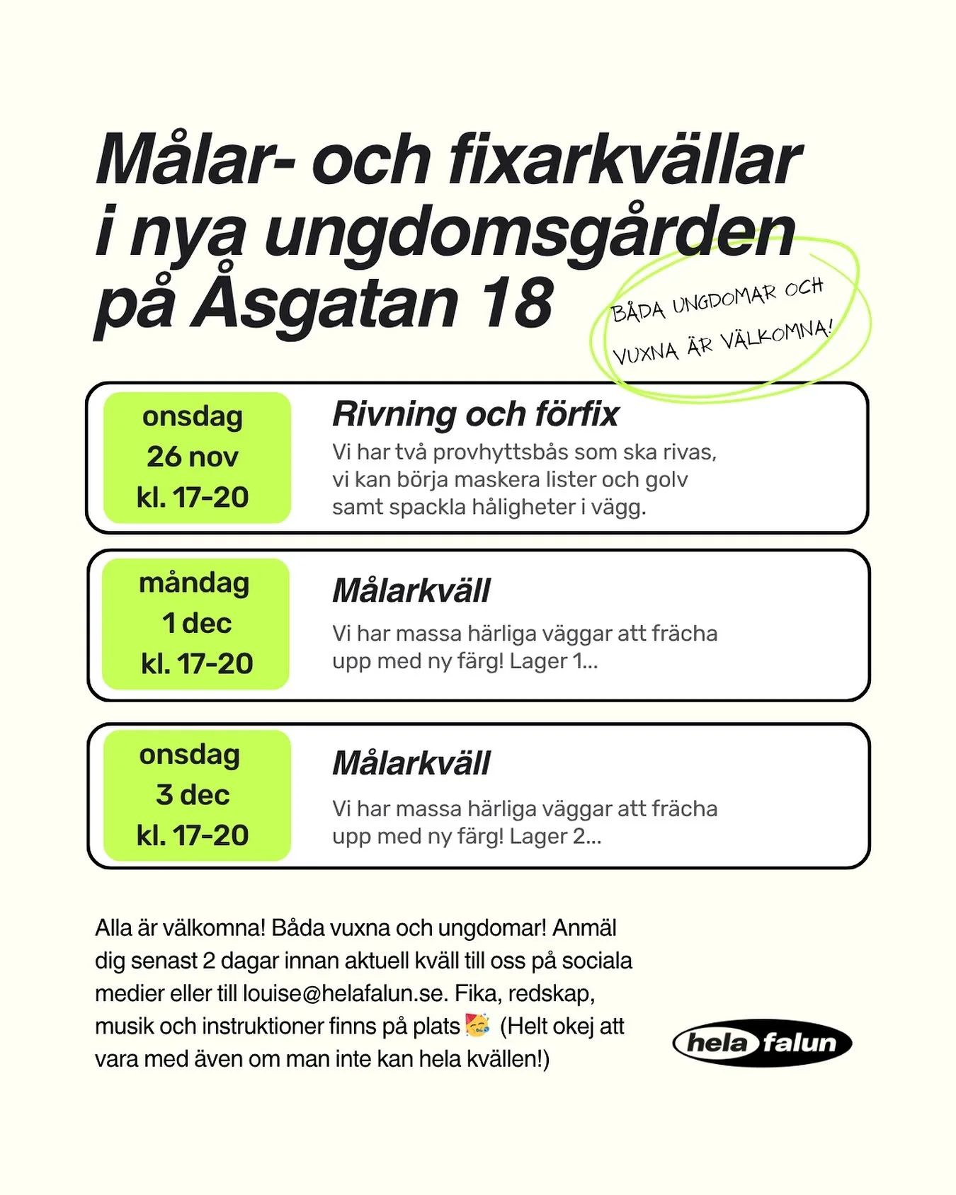 V&auml;lkommen att hj&auml;lpa till i lokalen 🥳