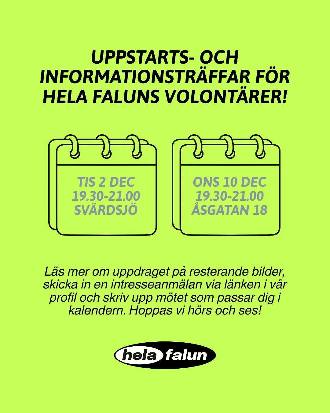 Bli en del av Hela Faluns volont&auml;rsg&auml;ng och m&ouml;jligg&ouml;r fler aktiviteter och l&auml;ngre &ouml;ppettider p&aring; m&ouml;tesplatserna f&ouml;r v&aring;ra ungdomar 🫶🏽 Hojta till projektledare Louise via dm eller louise@helafalun.se