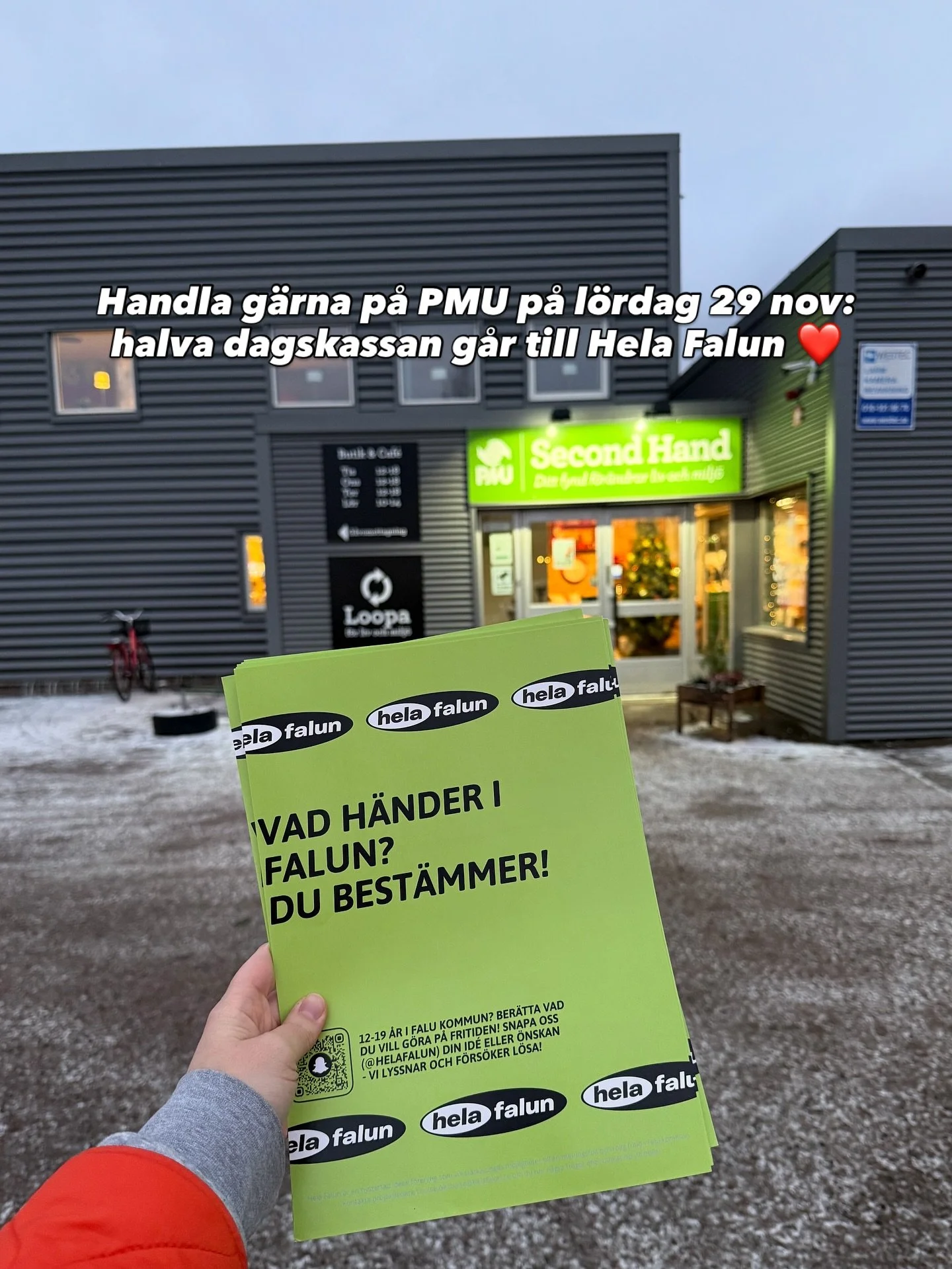 Det h&auml;r &auml;r vi v&auml;ldigt tacksamma &ouml;ver! Passa p&aring; att fynda second hand till dig sj&auml;lv och samtidigt st&ouml;tta Hela Falun genom att handla p&aring; PMU nu p&aring; l&ouml;rdag 29 nov 💚