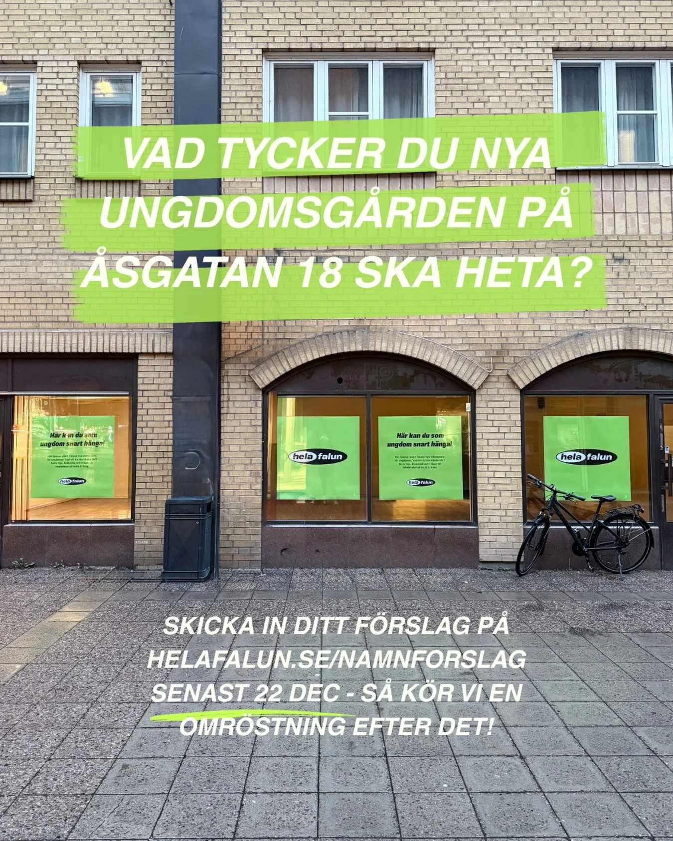 Vi vill h&ouml;ra allas id&eacute;er &ndash; men hj&auml;lp oss extra g&auml;rna att n&aring; ungdomar i din n&auml;rhet som vill vara med och namnge &Aring;sgatan 18💡💚