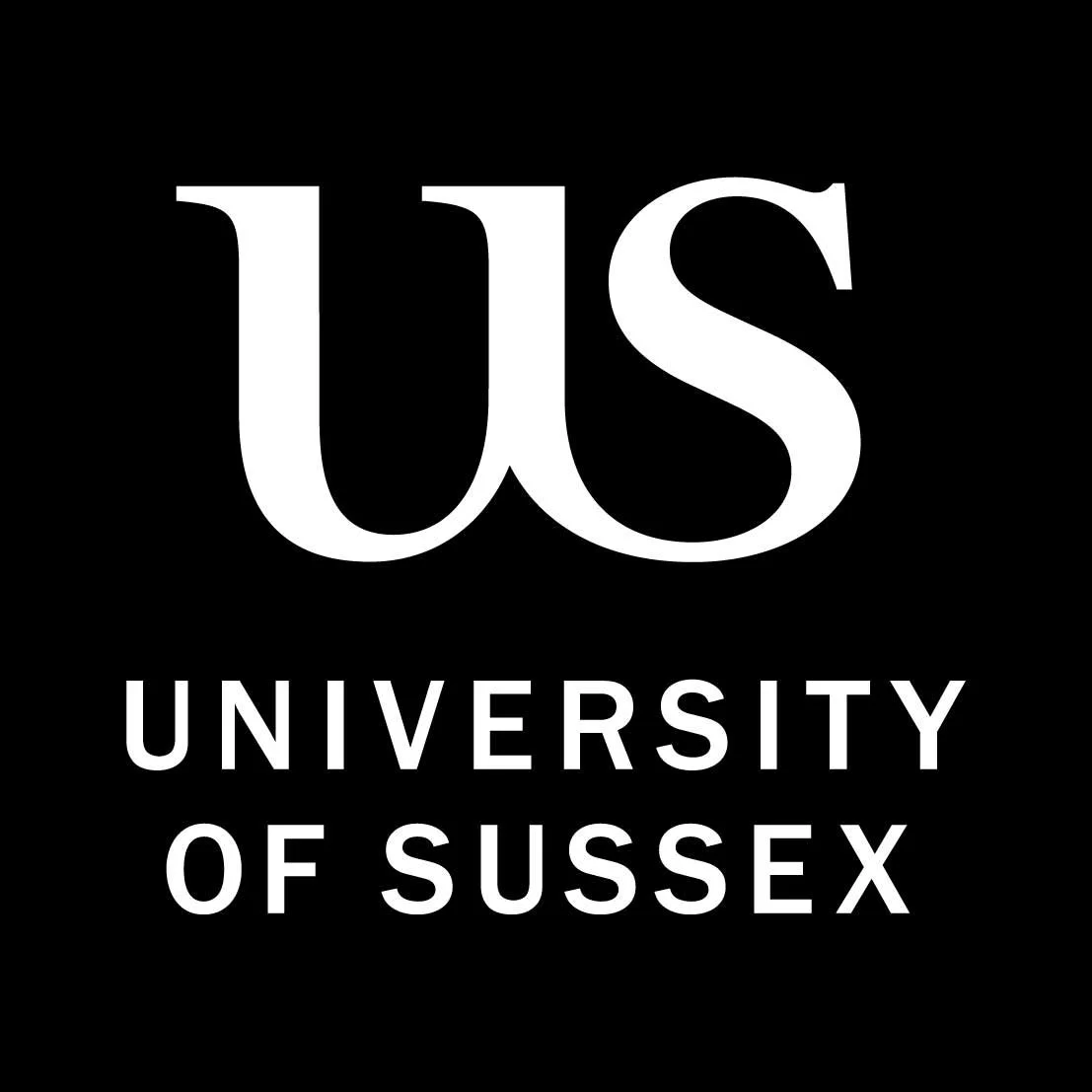 Black background with white text displaying the logo of the University of Sussex.