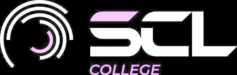 SCL College logo with a stylized circular graphic and purple accents.