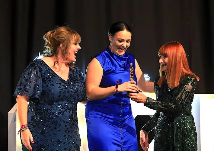 Helen Wilson, Sue France presenting an award at She Inspires award ceremony 2025.