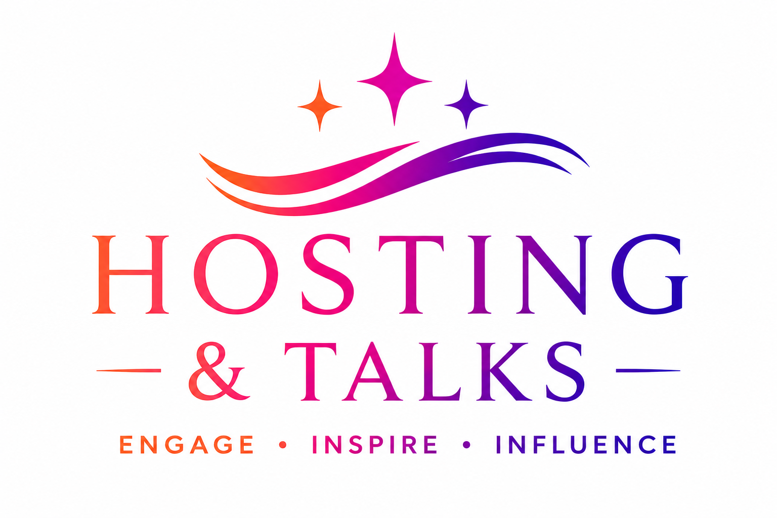 Logo for Helen's Hub Hosting & Talks featuring a vintage microphone, sound wave lines, and two small stars.