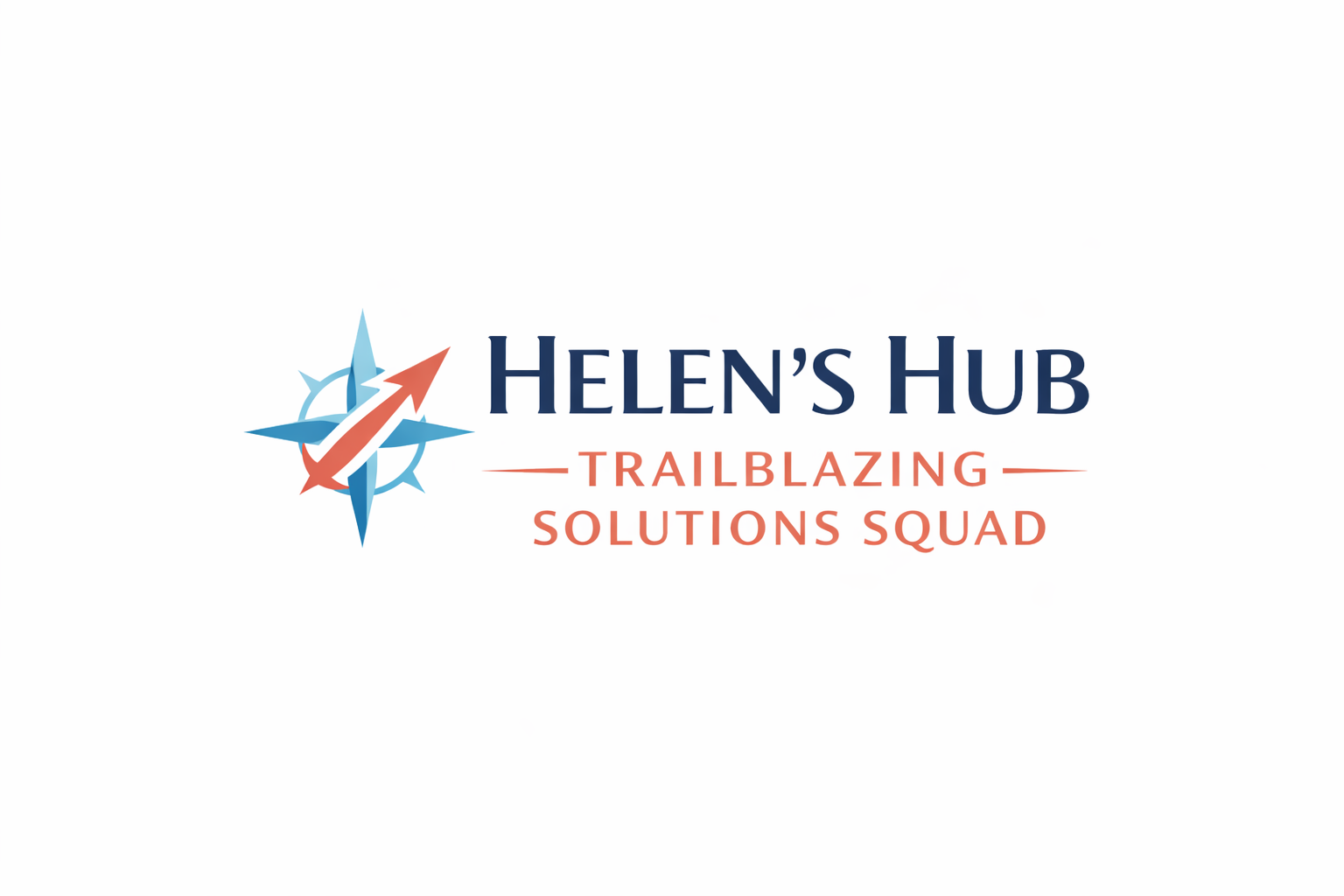 Logo for Helen's Hub Trailblazing Solutions Squad featuring a compass and an upward arrow.