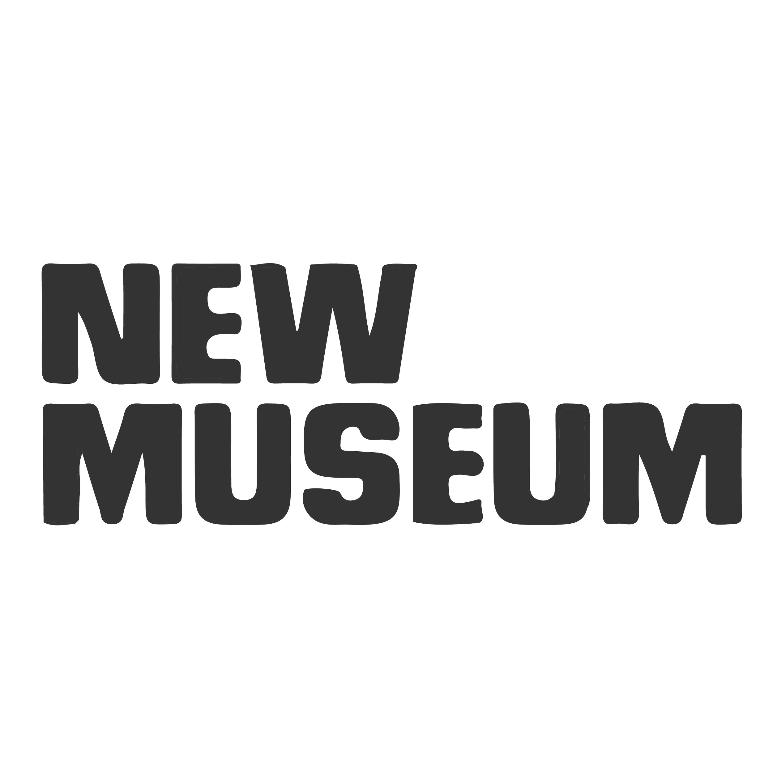 Logo for the New Museum with black and white design and bold text.