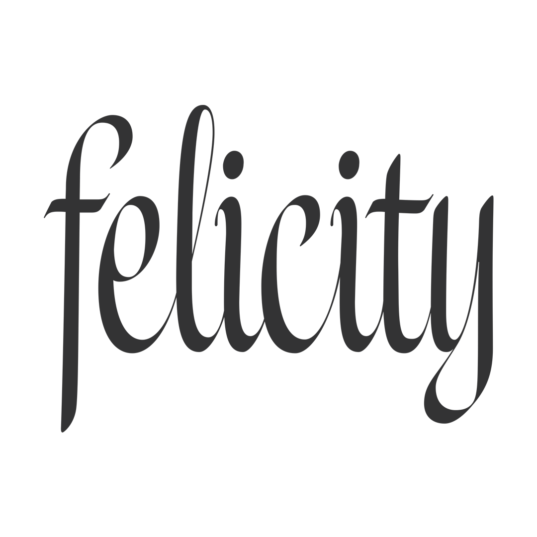 Text that says 'felicity' in black cursive font on a black background.