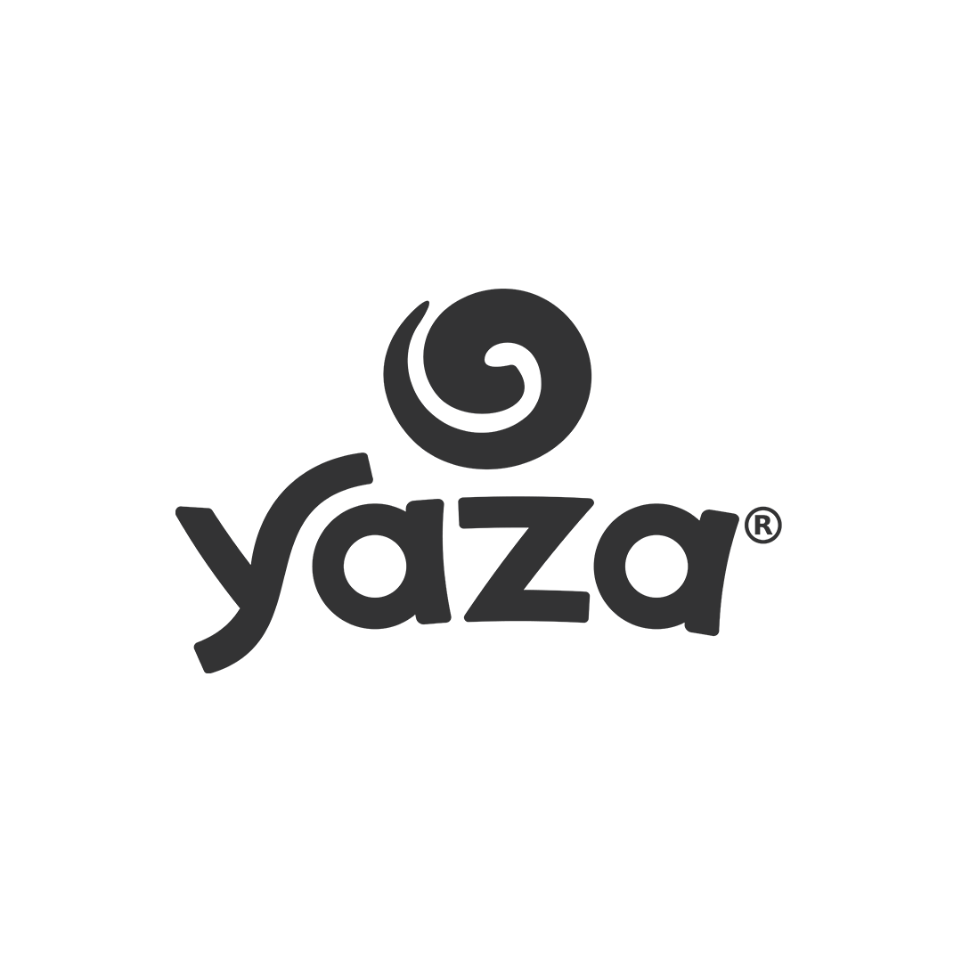 Yaza brand logo with stylized spiral icon above the text