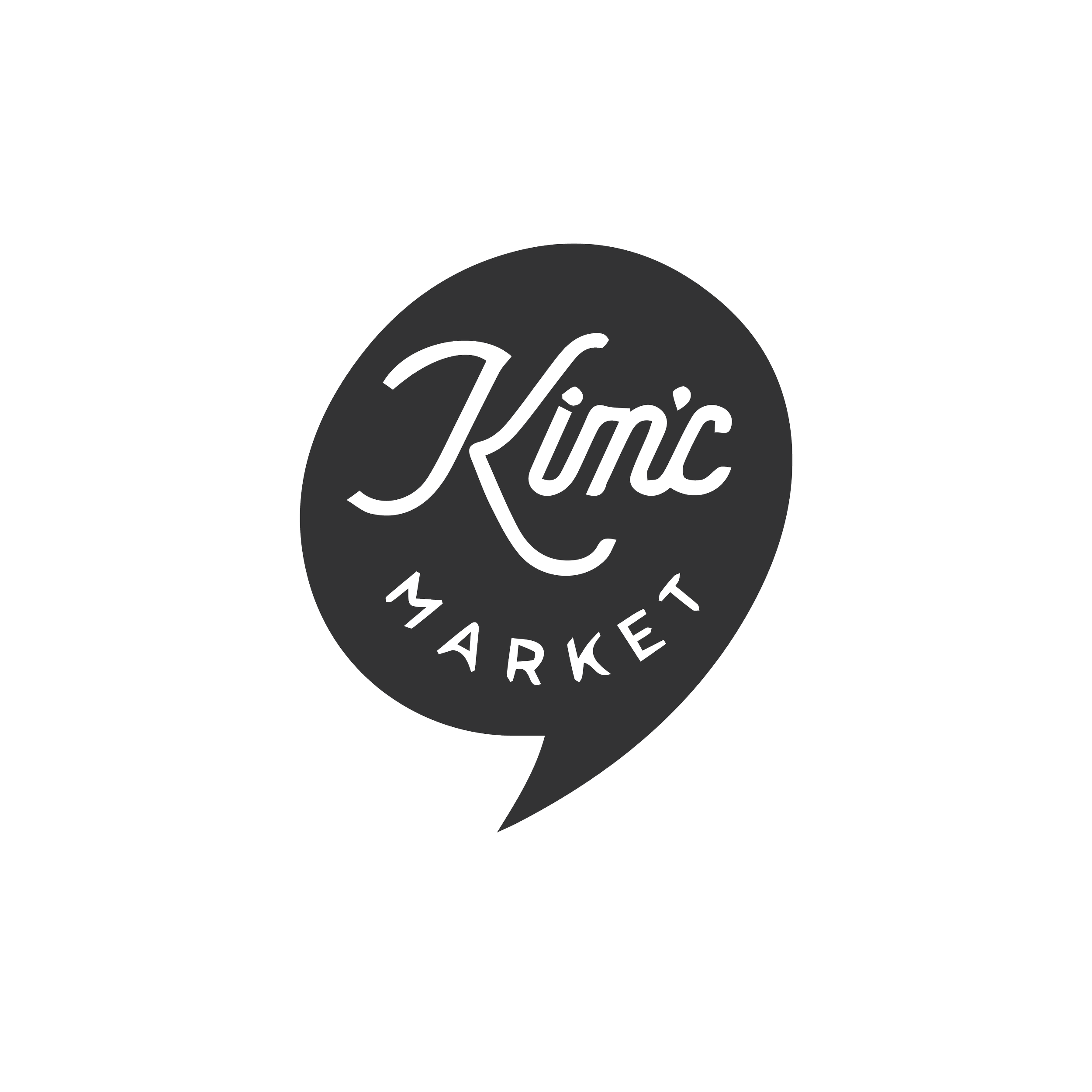 Knic Market logo with a speech bubble design, featuring the word "Knic" in cursive font and "Market" in capital letters underneath.