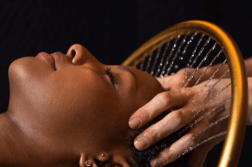 A modern, rectangular building with a large glass window, surrounded by yellowish-green plants, set against a mountainous landscape with rocky, brown hills and mountain peaks in the background.