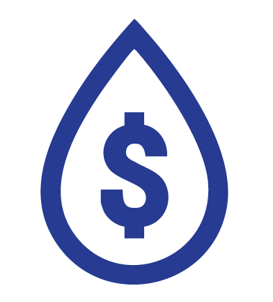 Blue dollar sign inside a water droplet icon.