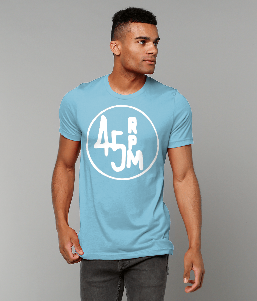 bloodsweatandtees | 45 RPM Selectors Choice t-shirt WHITE/Ocean_Blue_model